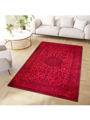 Cansu Koleksiyonu Kırmızı Desenli Dokuma Taban Modern Dekoratif Halı CANSU47