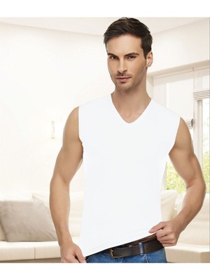 Tutku 3'lü Erkek Penye V Yaka Sıfırkol Atlet Nefes Alabilir %94 Pamuk %6 Elestan