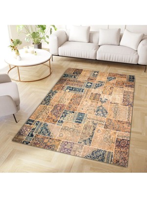 Cansu Koleksiyonu Patchwork Görünümlü Etnik Desen Detaylı Dokuma Taban Modern Dekoratif Halı CANSU03