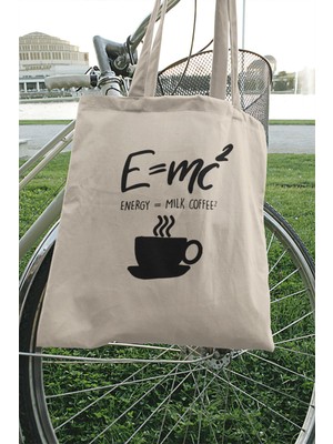 E=mc2 Baskılı Komik Fizik Öğrenci Hediyelik Omuz Çantası %100 Pamuklu Tote Bag Ham Bez Çanta