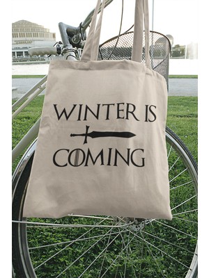 Winter Is Coming Baskılı Omuz Çantası %100 Pamuklu Tote Bag Ham Bez Çanta