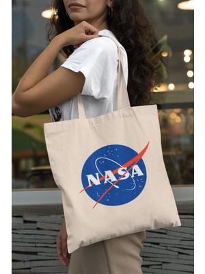 Nasa Uzay Temalı Baskılı Omuz Çantası %100 Pamuklu Tote Bag Ham Bez Çanta