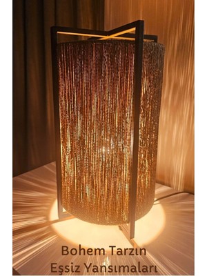 Şık Siyah Kağıt Ip Örgülü Masa ve Gece Lambası