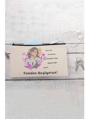 Yarın Yeniden Başlıyoruz Eğlenceli Motivasyon Baskılı Bez Makyaj Çantası Kalemlik Cüzdan