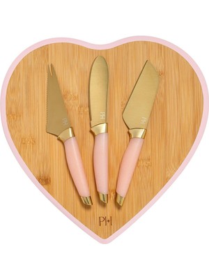 4 Parçalı Peynir Bıçağı Seti, Paslanmaz Çelik, Bambu Tahta, Gümüş
