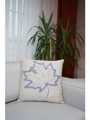 Homesepet Punch Nakışlı Keten Kırlent Kılıfı Çınar Yaprağı Desenli ( 2 Adet)