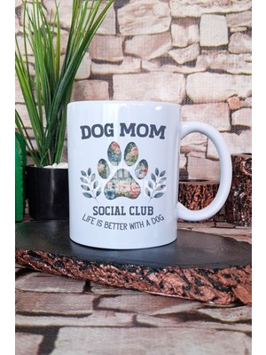 Dog Social Mom Yazılı Köpeksever Hediyelik Baskılı Çay Kahve Sunum Kupa Bardak