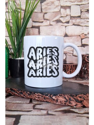 Aries Retro Outline Baskılı Koç Burcu Astroloji Tasarımı Hediye Baskılı Kupa Bardak