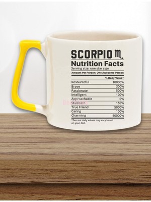 Akrep Burcu "scorpio Nutrition Facts" Komik Arkadaşa Doğum Günü Hediye Sarı Kulplu Kupa Bardak