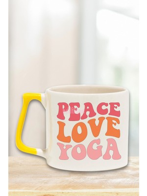 "peace Love Yoga" Huzur Aşk Yoga Arkadaşa Sevgiliye Doğum Günü Hediye Sarı Kulplu Kupa Bardak