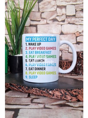 "my Perfect Day Black Classic Fit Gamer" Ideal Gün Hediyelik Baskılı Çay Kahve Sunum Kupa Bardak