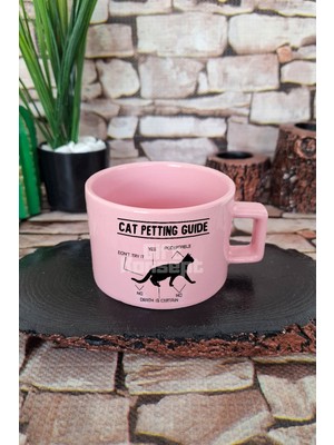 Cat Petting Cat Guide Baskılı Komik Kedi Sevme Kılavuzu Kare Kulplu Fincan Pembe Kupa Bardak