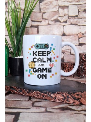 "keep Calm And Game On" Oyuncu Sloganı Hediyelik Baskılı Çay Kahve Sunum Kupa Bardak