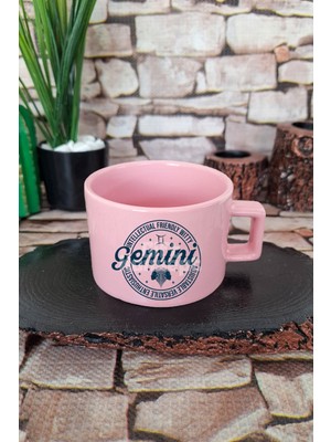 Gemini Traits Baskılı Ikizler Burcu Kare Kulplu Fincan Pembe Kupa Bardak