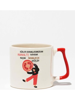 Gibi Dizisi Replikler-1 Eğlenceli Komik Hediyelik Beyaz Baskılı Kırmızı Kulplu Modern Seramik Kupa