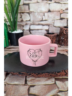 Cat Mom Yazılı Kedi Annesi Kedisever Sevgi Kare Kulplu Fincan Pembe Kupa Bardak