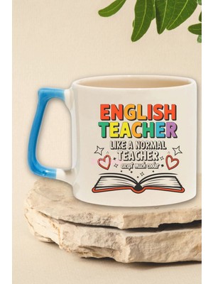 English Teacher Cooler Baskılı Komik Ingilizce Öğretmeni Doğum Günü Hediye Mavi Kulplu Kupa Bardak