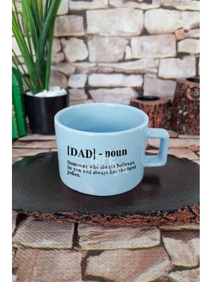 Dad Noun 2 Baskılı Babalar Günü Anlamlı Kare Kulplu Fincan Mavi Kupa Bardak