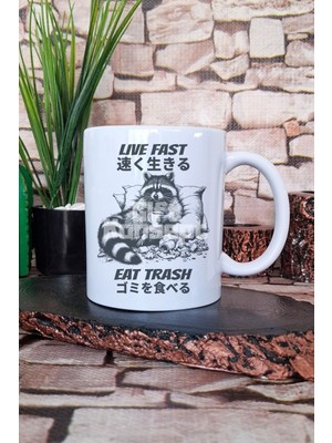 Live Fast Eat Trash Raccoon Baskılı Komik Japon Anime Hediye Baskılı Kupa Bardak