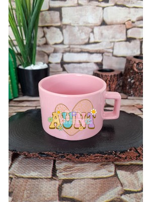 Aunt Retro Baskılı Vintage Tarz Hala Teyze Kare Kulplu Fincan Pembe Kupa Bardak