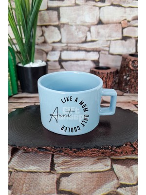 Aunt Eğlenceli Baskılı Komik Hala Teyze Kare Kulplu Fincan Mavi Kupa Bardak