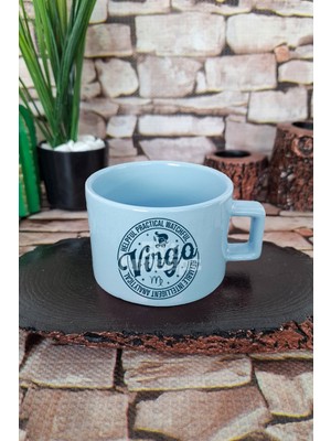 Virgo Traits Baskılı Başak Burcu Kare Kulplu Fincan Mavi Kupa Bardak