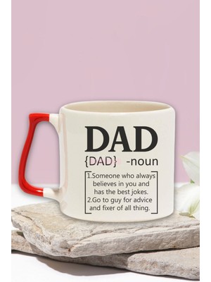 Dad Noun Baskılı Baba Tanımı Babalar Günü Doğum Günü Hediye Kırmızı Kulplu Kupa Bardak