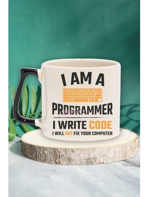 Programmer Not Fix Computer Baskılı Komik Yazılımcı Doğum Günü Hediye Siyah Kulplu Kupa Bardak