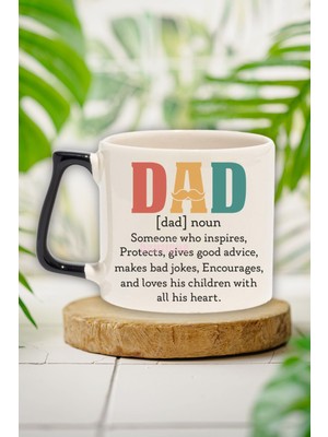 Dad Noun 3 Baskılı Babaya Özel Tanım Babalar Günü Doğum Günü Hediye Siyah Kulplu Kupa Bardak