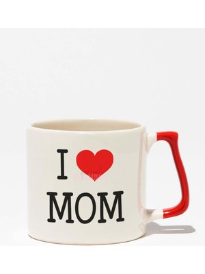 I Love Mom Anneler Günü Doğum Günü Anne Hediye Baskılı Kırmızı Kulplu Modern Seramik Kupa