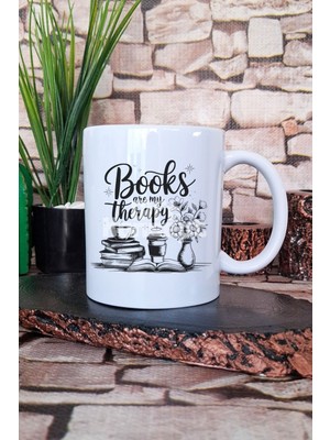 Books Are My Therapy Yazılı Kitap Benim Terapim Mottosu Hediye Baskılı Kupa Bardak