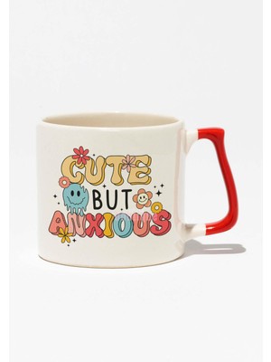 "cute But Really Anxious" Şirin Endişeli Komik Söz Doğum Günü Hediye Kırmızı Kulplu Kupa Bardak