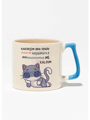 Gibi Dizisi Replikler-4 Eğlenceli Komik Hediyelik Beyaz Baskılı Mavi Kulplu Modern Seramik Kupa