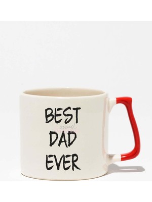Best Dad Ever Babalar Günü Doğum Günü Baba Hediye Baskılı Kırmızı Kulplu Modern Seramik Kupa