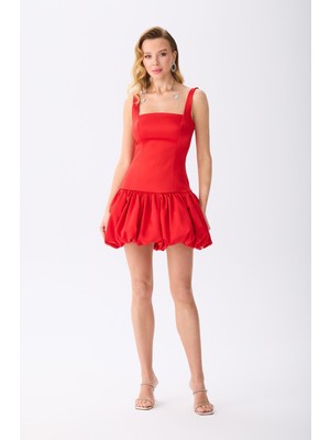 Carmen Kadın Balon Etek Saten Abiye Elbise 58514 Kırmızı