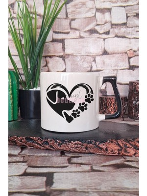 Dog Paw Heart Baskılı Köpek Pati Kalp Köpeksever Aşkı Hediyelik Kulplu Kupa Bardak