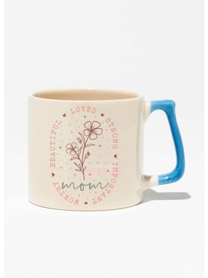 "mom Flower" Çiçekli Anne Anneler Günü Özel Doğum Günü Hediye Mavi Kulplu Kupa Bardak