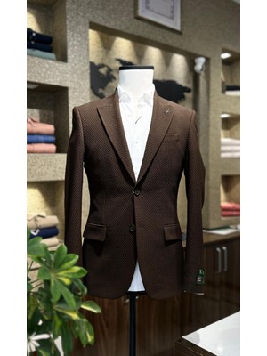 Dokulu Erkek Tek Ceket Kahverengi