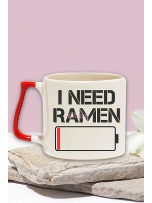 I Need Ramen Baskılı Japon Noodle Aşkı Anime Manga Doğum Günü Hediye Kırmızı Kulplu Kupa Bardak