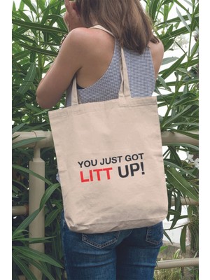 You Just Got Litt Up The Suits Baskılı %100 Pamuklu Ham Bez Bej Çanta