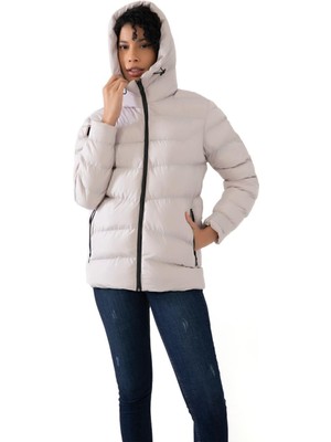 Kadın Kapüşonlu Polarlı Su Geçirmez Rüzgara Dayanıklı Şişme Mont & Kaban & Parka