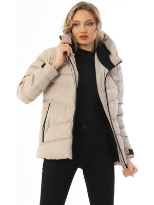 Kadın Polarlı Kapüşonlu Su Geçirmez Rüzgara Dayanıklı Şişme Kışlık Mont & Kaban & Parka