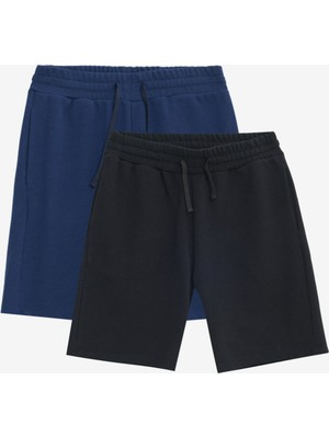 2'li Paket Pamuklu Beli Bağlamalı Yan Cepli Standart Fit Örme Şort