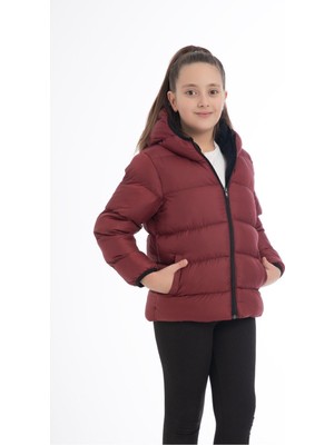 Kız Çocuk Polarlı Kürklü Kapüşonlu Su Geçirmez Rüzgara Dayanıklı Cepli Şişme Kışlık Mont