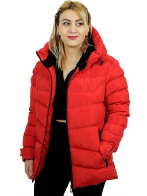 Kadın Polarlı Kapüşonlu Su Geçirmez Rüzgara Dayanıklı Şişme Kışlık Mont & Kaban & Parka