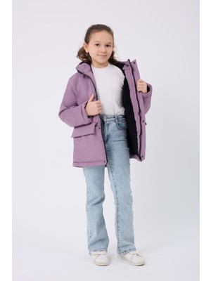 Spor Kız Çocuk Taba Kürklü Su ve Rüzgar Geçirmez Kapüşonlu 3 Mont Parka