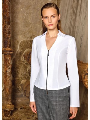 Cotton Kumaş Önü Fermuarlı Gömlek