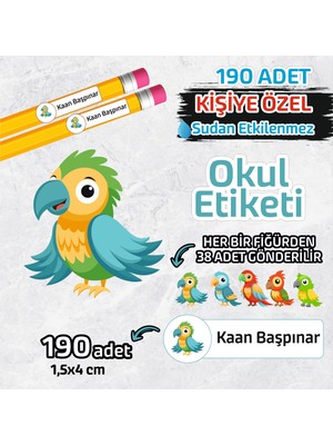 Okul Etiketi Isme Özel Kalem Defter Etiketi Papağan Temalı 190 Adet
