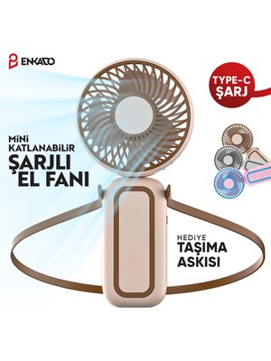 Katlanabilir Taşınabilir Şarjlı Sessiz Mini El Fanı Askılı Serinletici Güçlü El Fanı Vantilatör