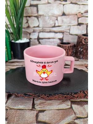 Günaydınlık Bir Durum Yok Herkes Işine Baksın Komik Kare Kulplu Fincan Pembe Kupa Bardak